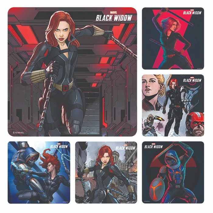 Sherman Specialty Disney Marvel Black Widow Stickers, 2.5" x 2.5", 6 Assorted Designs, 100/Roll, PS711