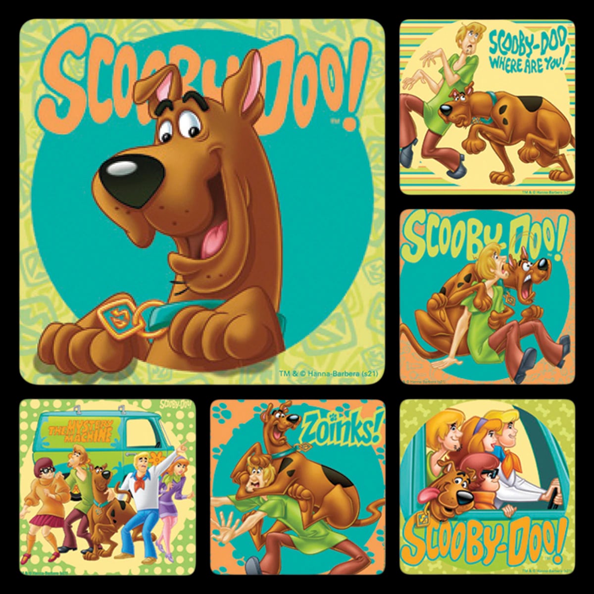 Scooby Doo Stickers, 100/Roll, Assorted Designs, 2.5" x 2.5", PS733