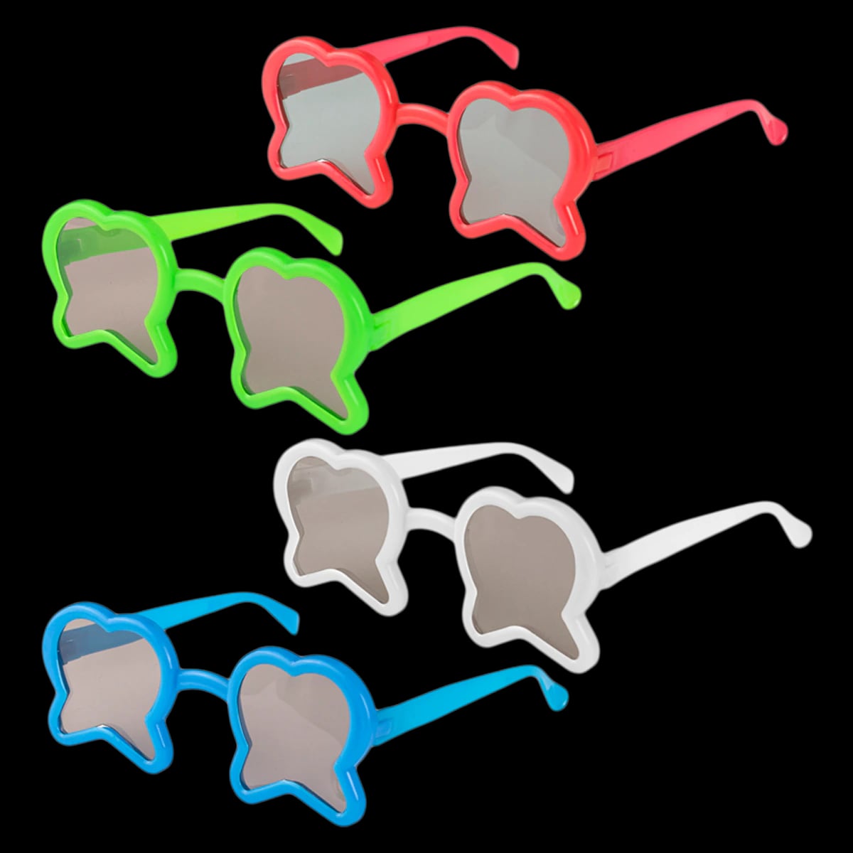 Tooth Shaped Glasses Assortment, Kids Sunglasses, Assorted Colors (Blue, Red, White, Green), 36/Pkg, S24103