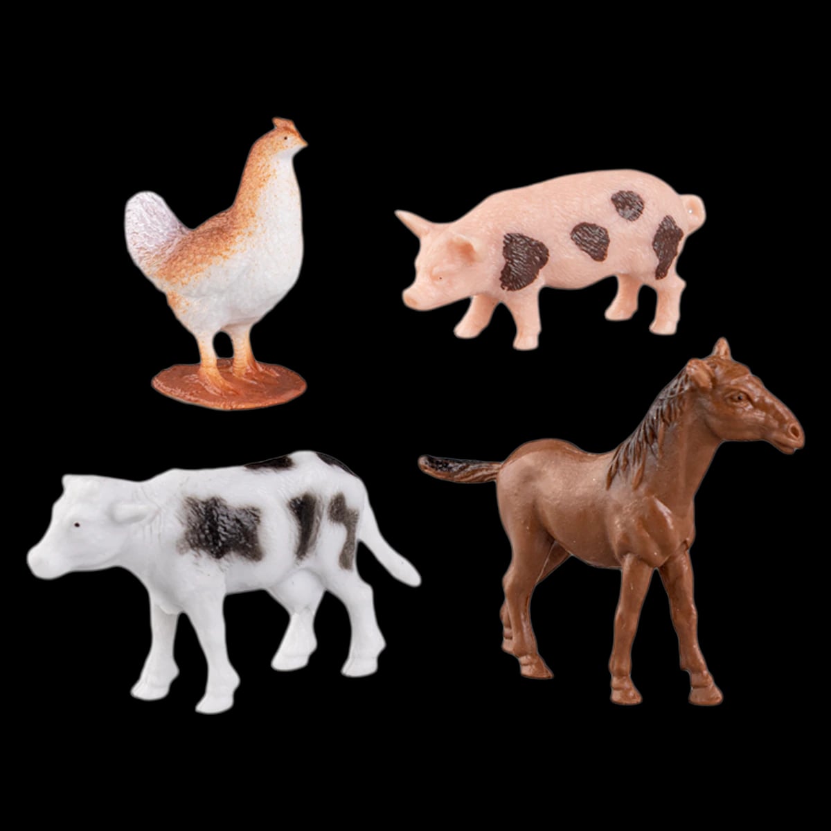 Sherman Specialty Farm Animal Figures, 2" Plastic Assorted Figurines (Horse, Cow, Pig, Chicken), 36/Pkg, S8650