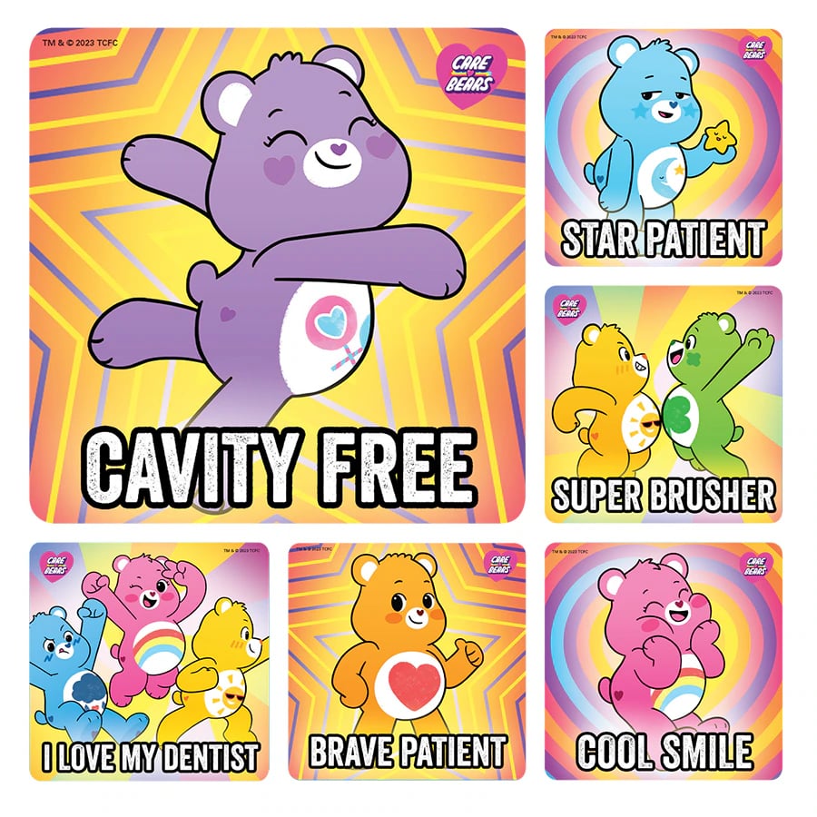 Care Bears Dental Stickers, Assorted Designs, 2.5" x 2.5", 100/Roll, PS754