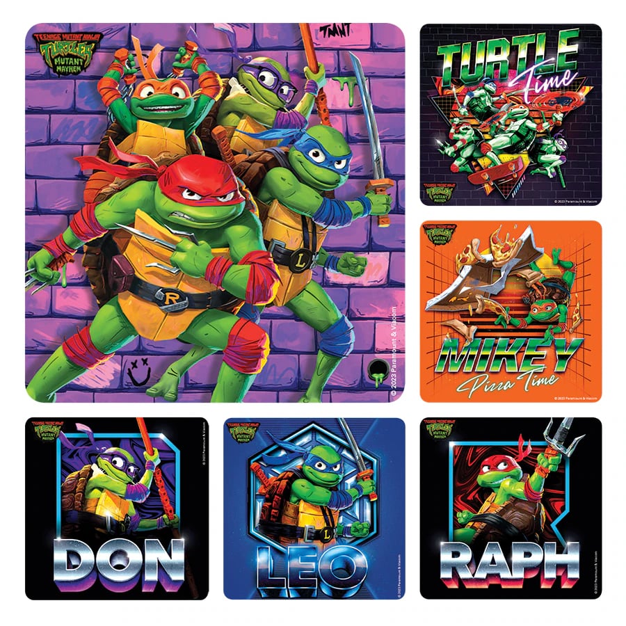 Teenage Mutant Ninja Turtles Mutant Mayhem Stickers, 100/Roll, 2.5" x 2.5", PS764