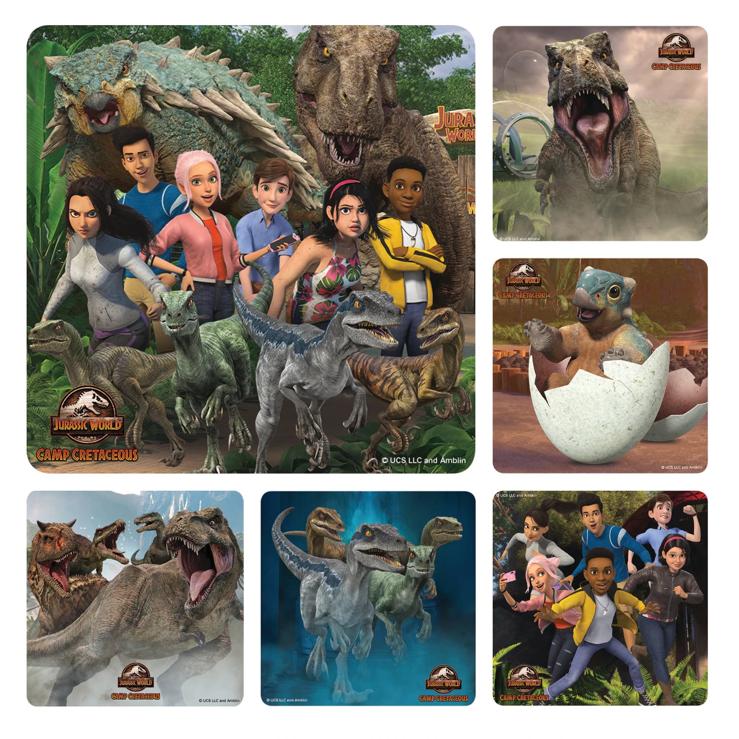 Jurassic Park: Camp Cretaceous Stickers, 2.5" x 2.5", 6 Assorted Designs, 100/Roll, PS771