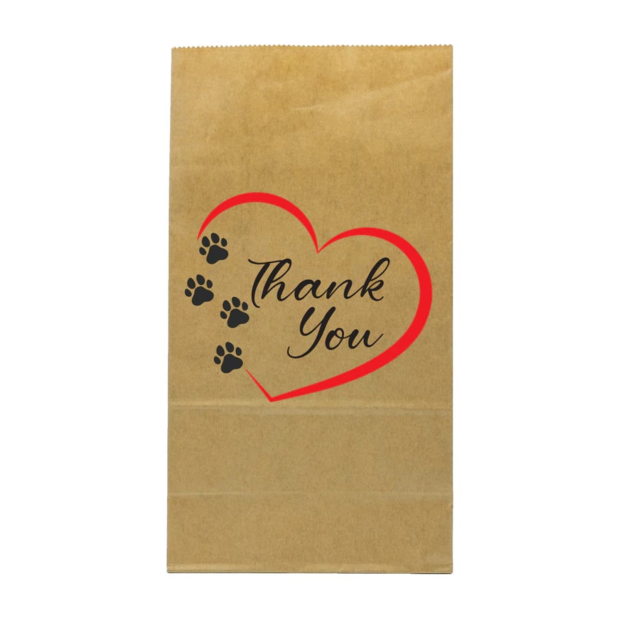 Sherman Specialty Brown Paper Paws Thank You Bags, Biodegradable & Recyclable, 5.88 x 11 x 3.5 in, 100/Pk