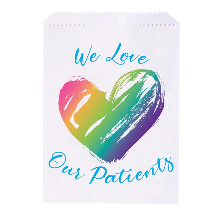 We Love Our Patients Paper Bags, 7.5" x 10", 100/Pack, S8659
