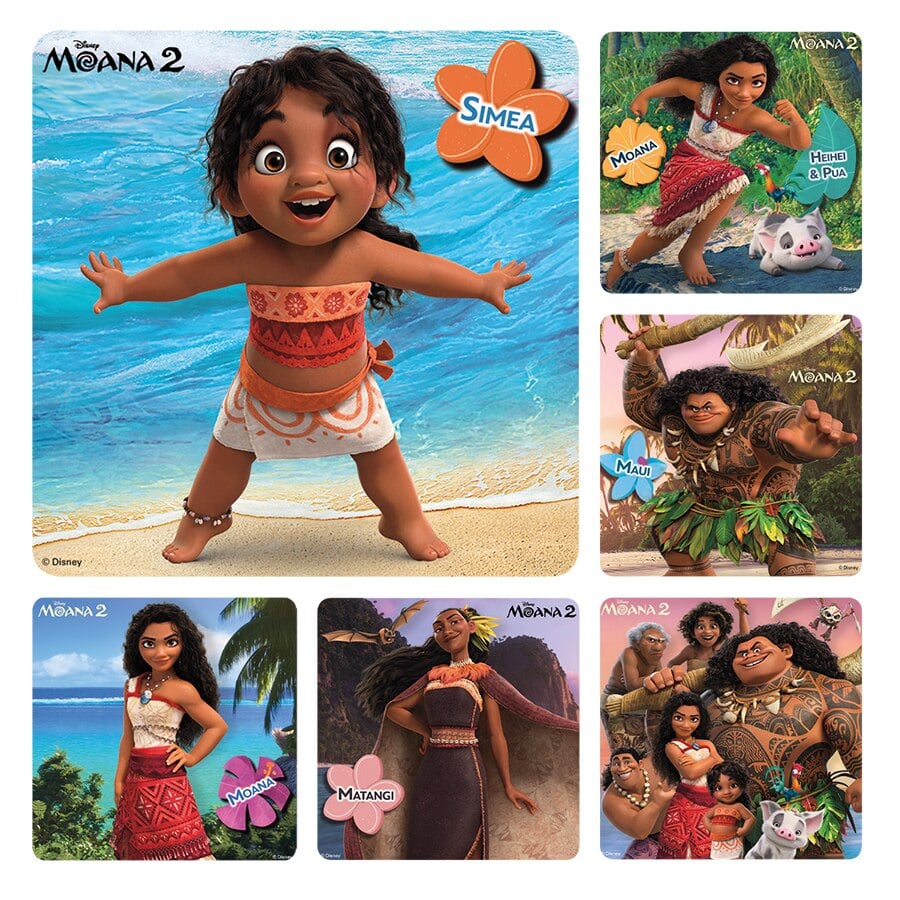 Sherman Specialty Disney Moana 2 Assorted Stickers, 2.5" x 2.5", 100/Roll, PS805