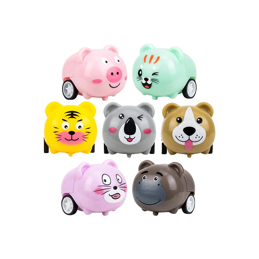 Sherman Specialty Animal Racers Pullback Toy Cars, 6 Assorted Animal Designs, 100/Pack, JV594