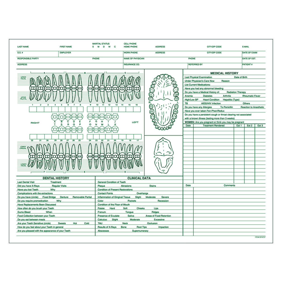 Wilmer Chart Form Clinical Record, 8.5 in x 11 in, Green Ink, 80 Lb Opaque Stock, 100/Pk