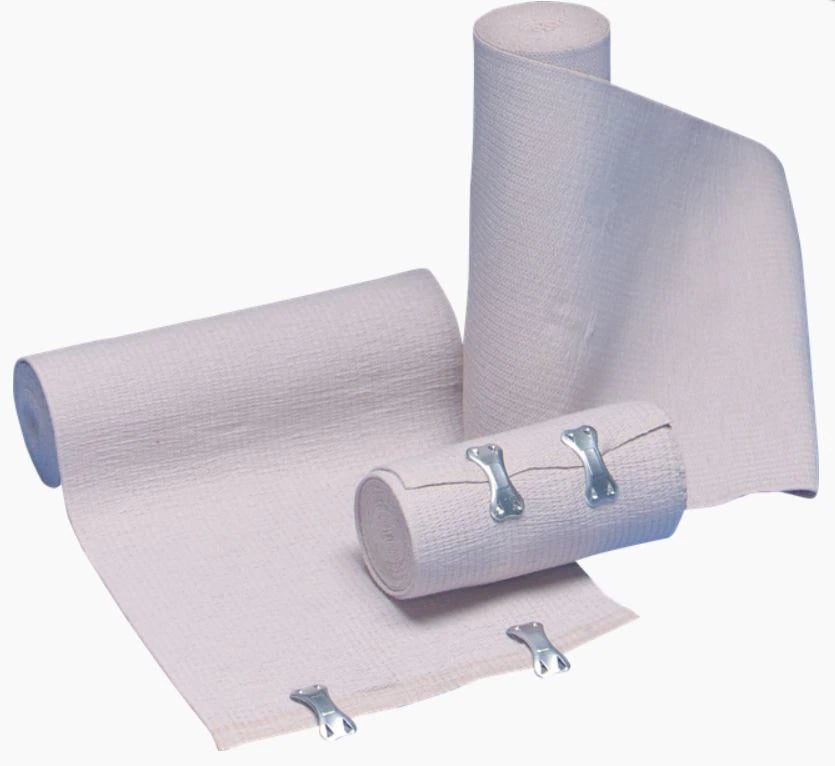 DeRoyal Elastic Stretch Bandage, 4" x 5 yd, White, Sterile, with Clips, Latex-Free, 50/Case
