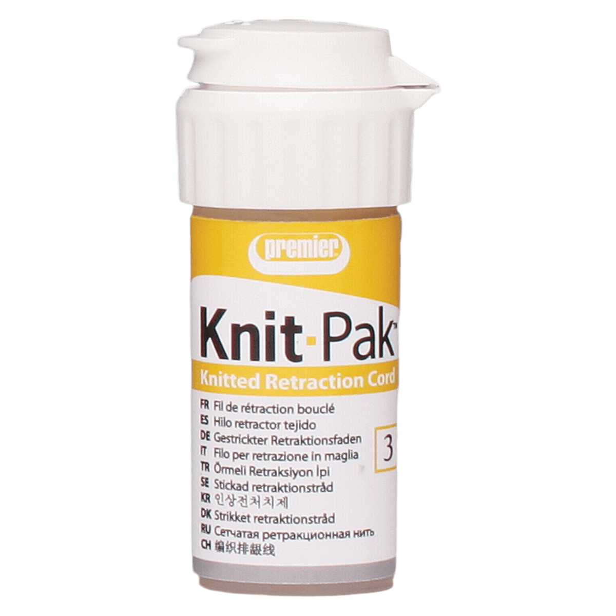 Premier Knit-Pak Knitted Gingival Retraction Cord, Non-Impregnated, Size 3 (Yellow), 100" (254 cm), 1/Pkg, 9007556