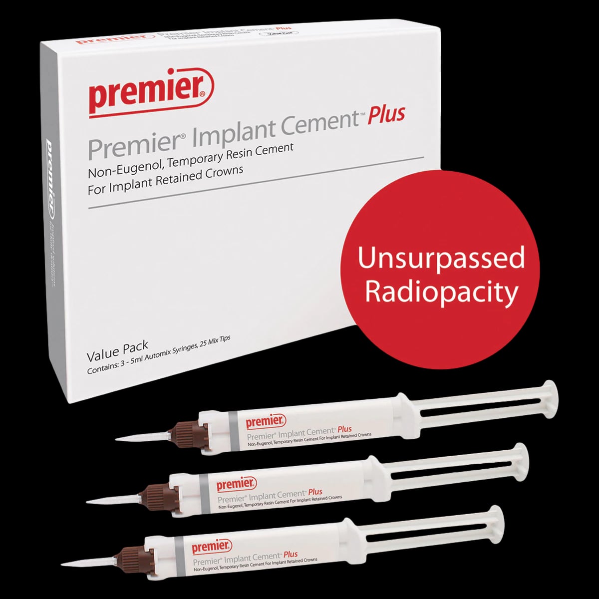 Premier Implant Cement Plus, Pink, Value Pack, 3 x 5 mL Automix Syringes with 25 Tips, #3001555