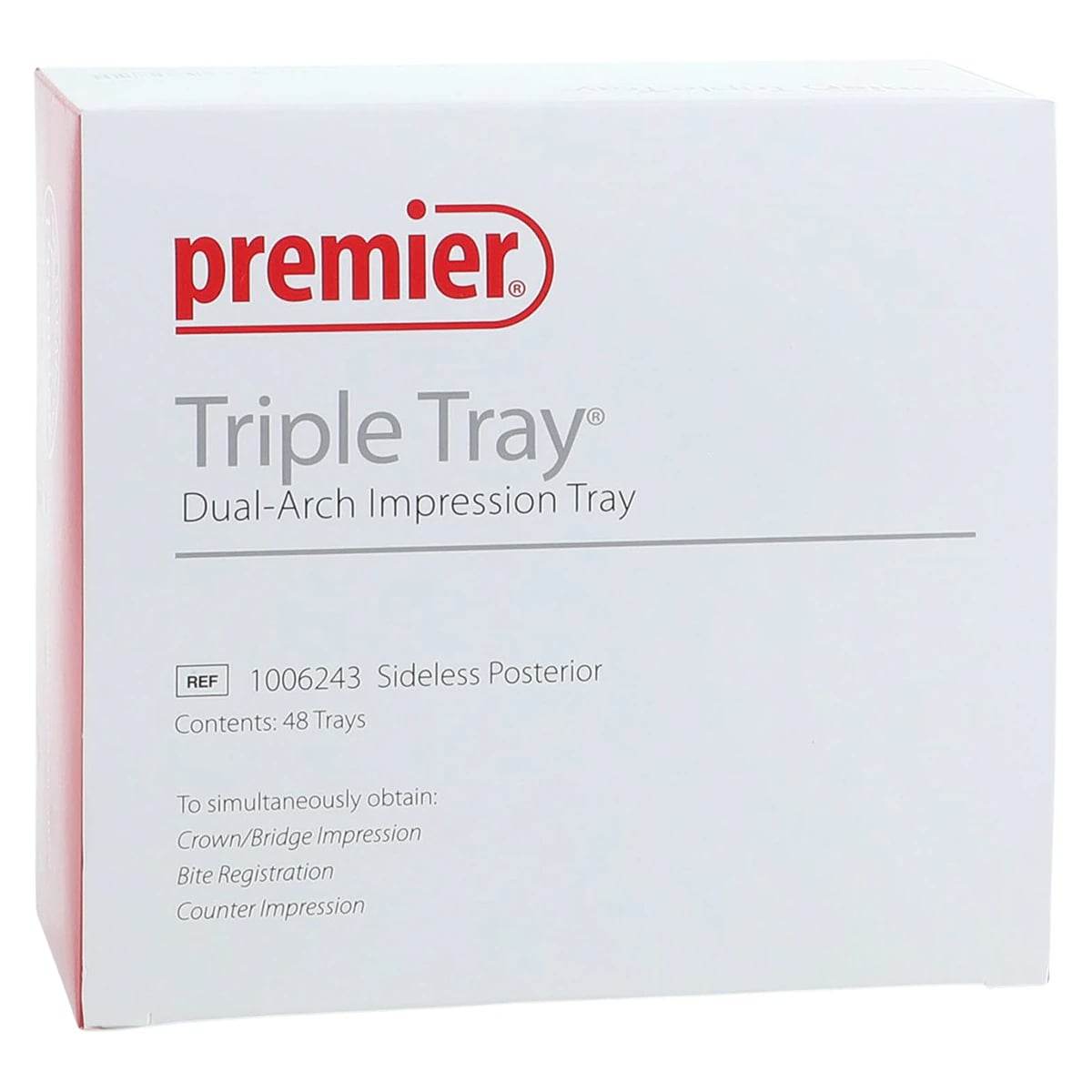 Premier Triple Tray Sideless Posterior Dual-Arch Impression Trays, 48/Box, #1006243
