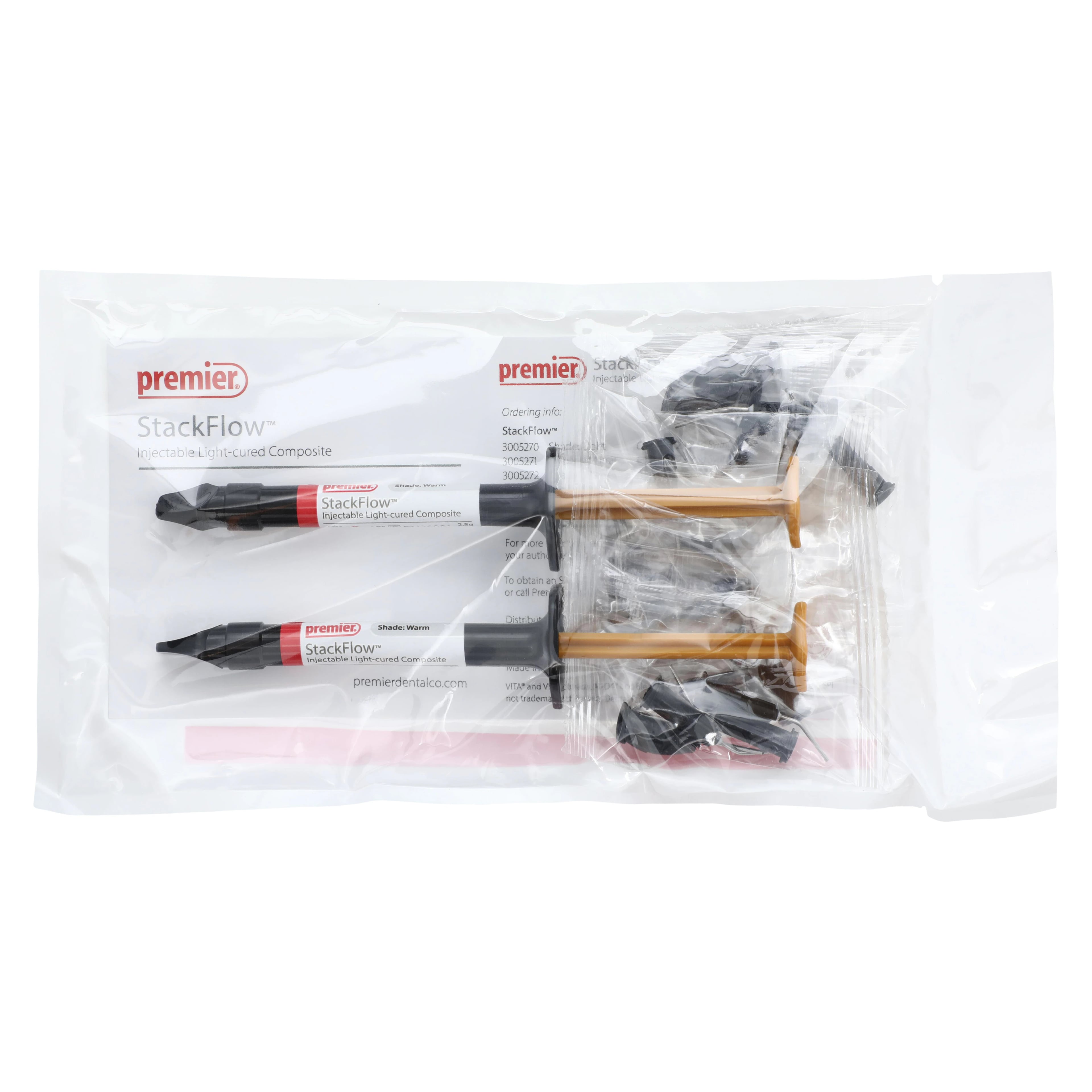 StackFlow™ Injectable Light-Cured Composite, Shade Warm (C2, A3, A3.5, B3, B4), 2 x 2.5g Syringes with 20 Tips, Ref 3005272