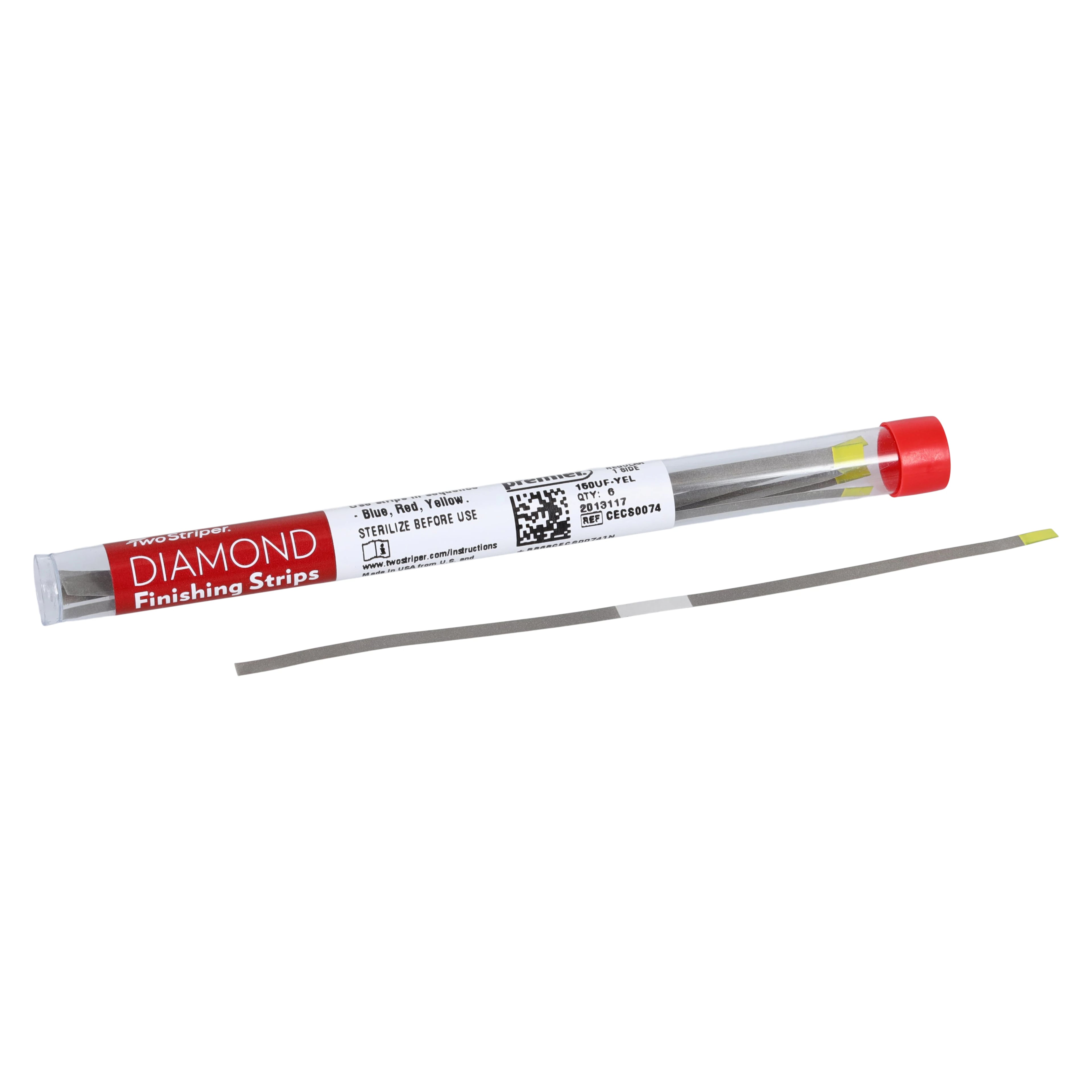 Two Striper Diamond Finishing Strips, 150UF, Yellow, Ultra-Finish, 3.75 mm, 20 Micron, 6/Pkg, 2013117