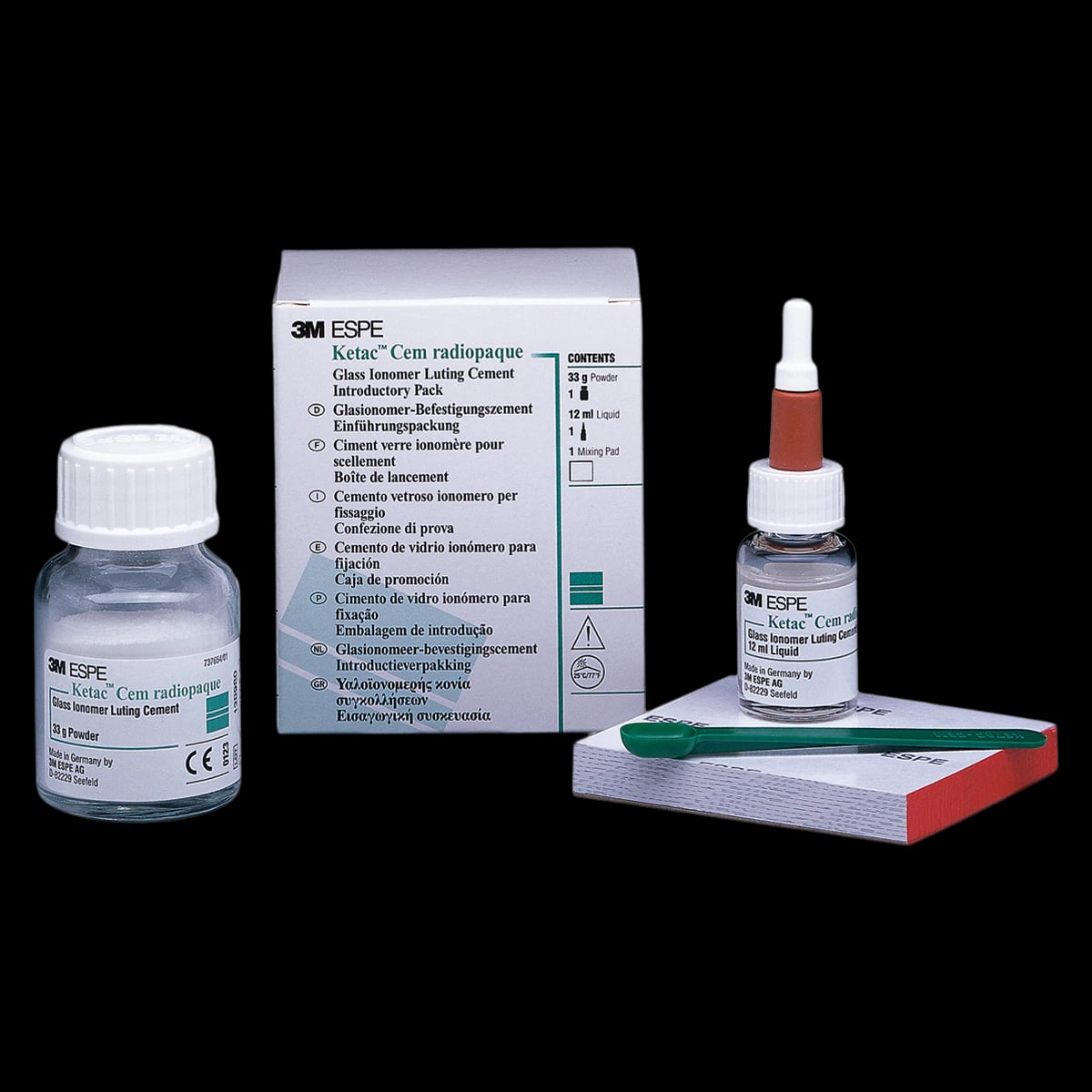 3M (Solventum) Ketac Cem Radiopaque Permanent Glass Ionomer Luting Cement Intro Kit, 33 g Powder/12 ml Liquid, 37201