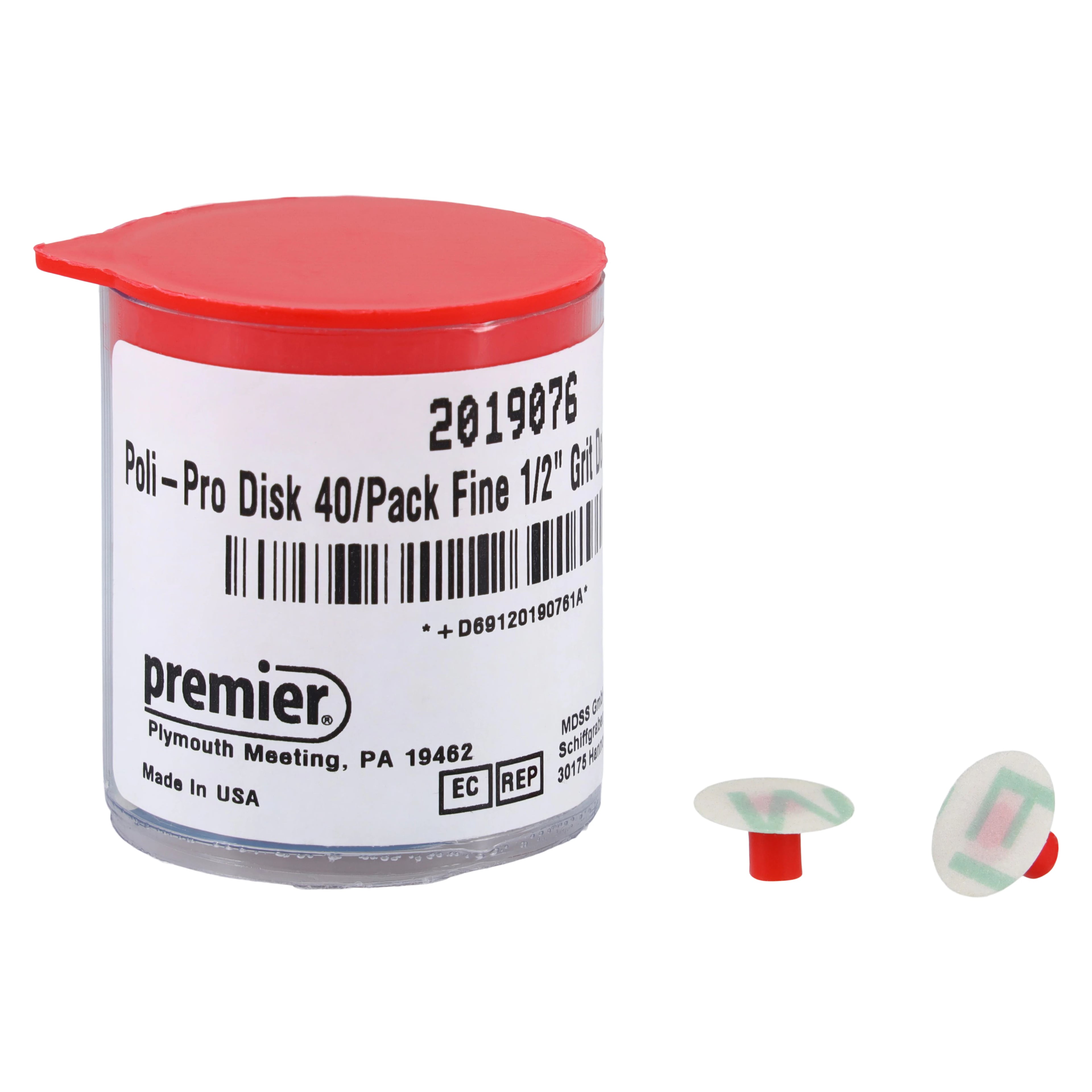 Poli-Pro Disc Composite Polishers, Refill, 1/2" (12mm), Fine, Double-Sided Grit, Red, 40/Pk, 2019076