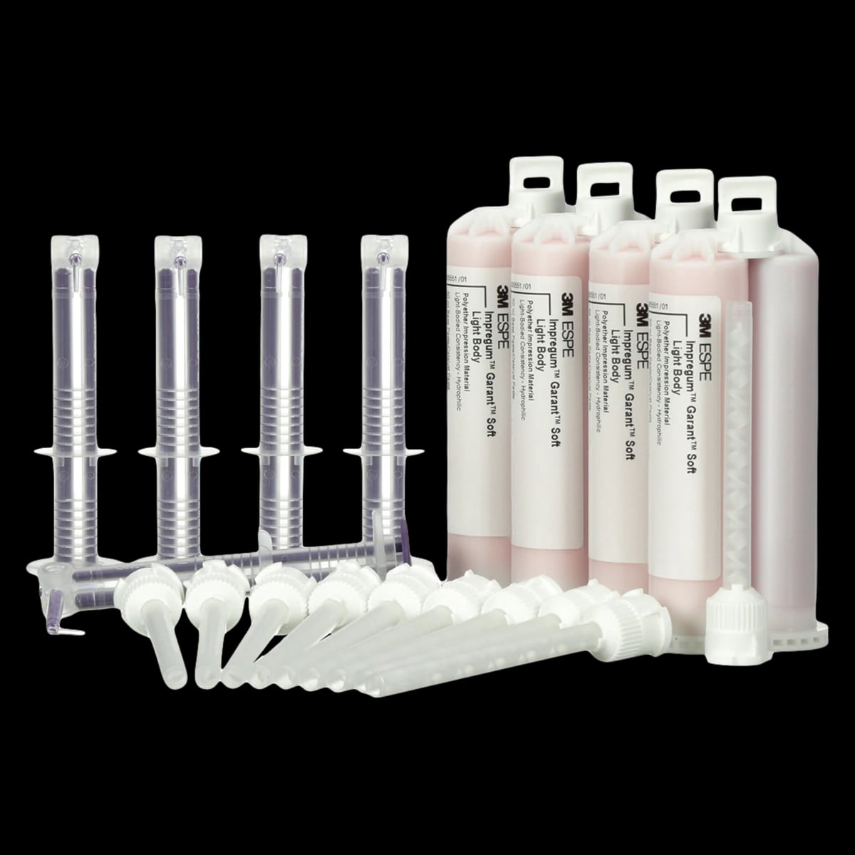 3M™ Impregum™ Garant™ Soft Light Body Polyether Impression Material Refill, 4 x 50 mL Cartridges, 20 Mixing Tips, 5 Intraoral Syringes, 31752