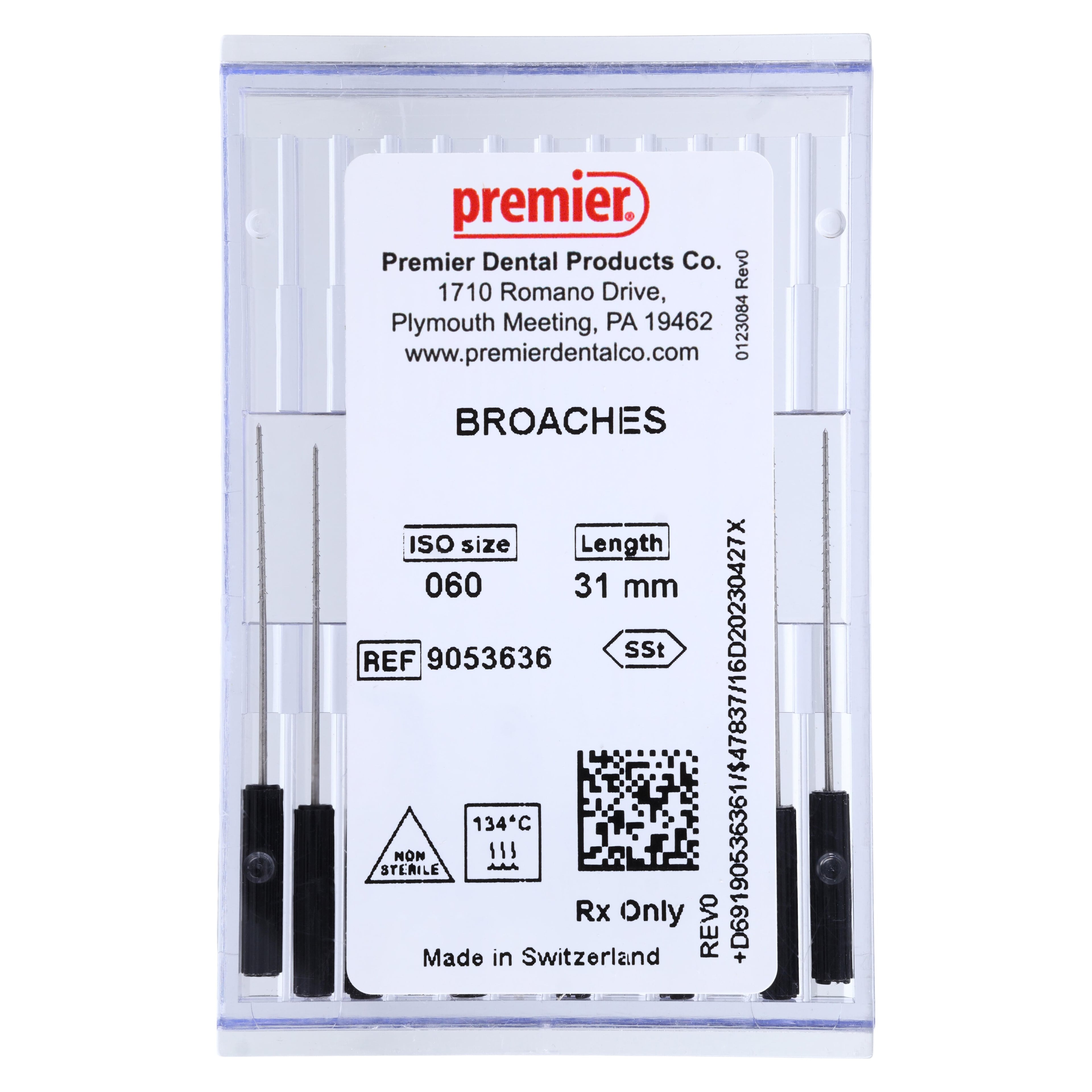 Premier Barbed Broaches, Size #60, Black, Stainless Steel, Plastic Handle, 144/Box, 9053636
