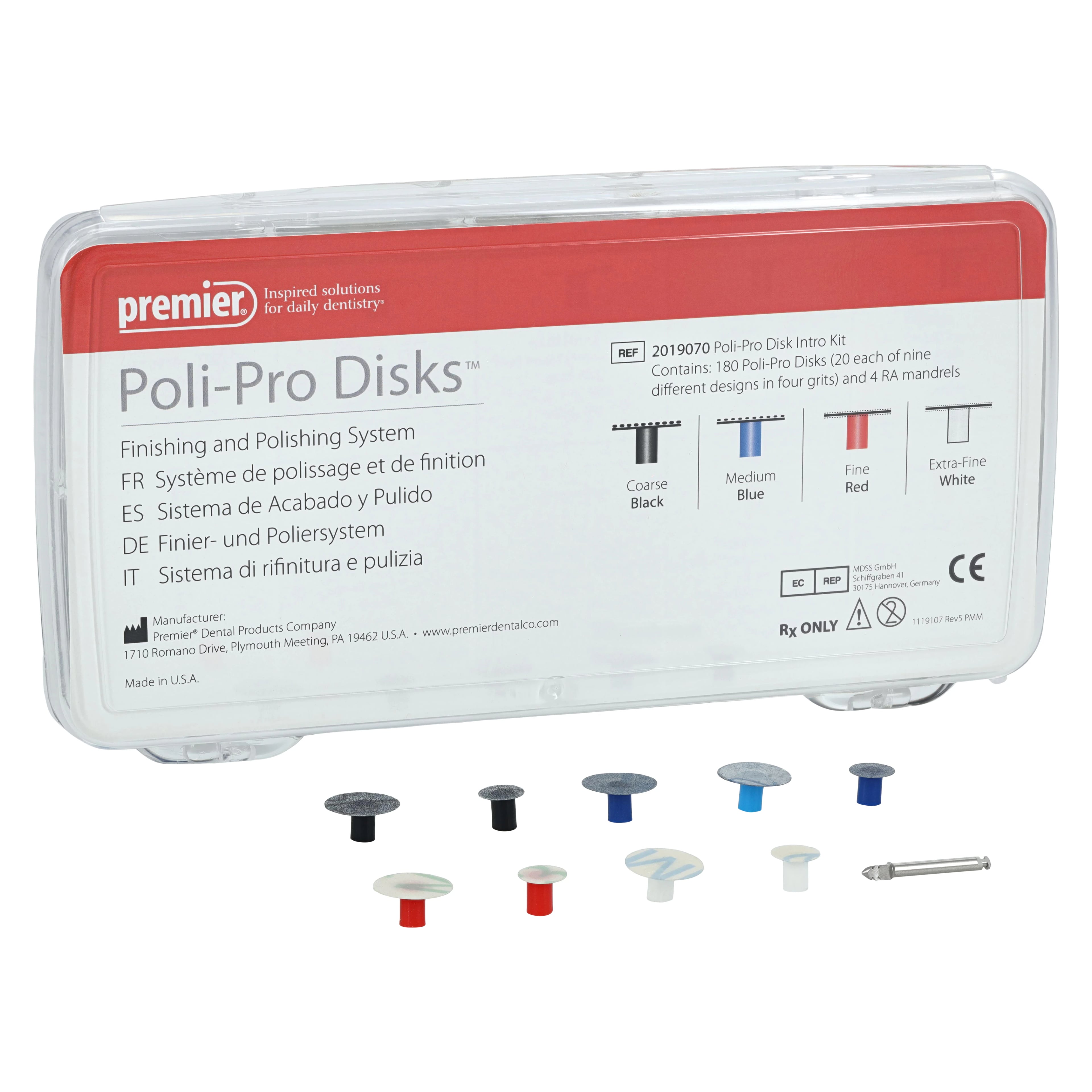 Poli-Pro Disc Composite Polishing System, Intro Kit, 180 Disks & 4 Mandrels, 1/Pk, 2019070