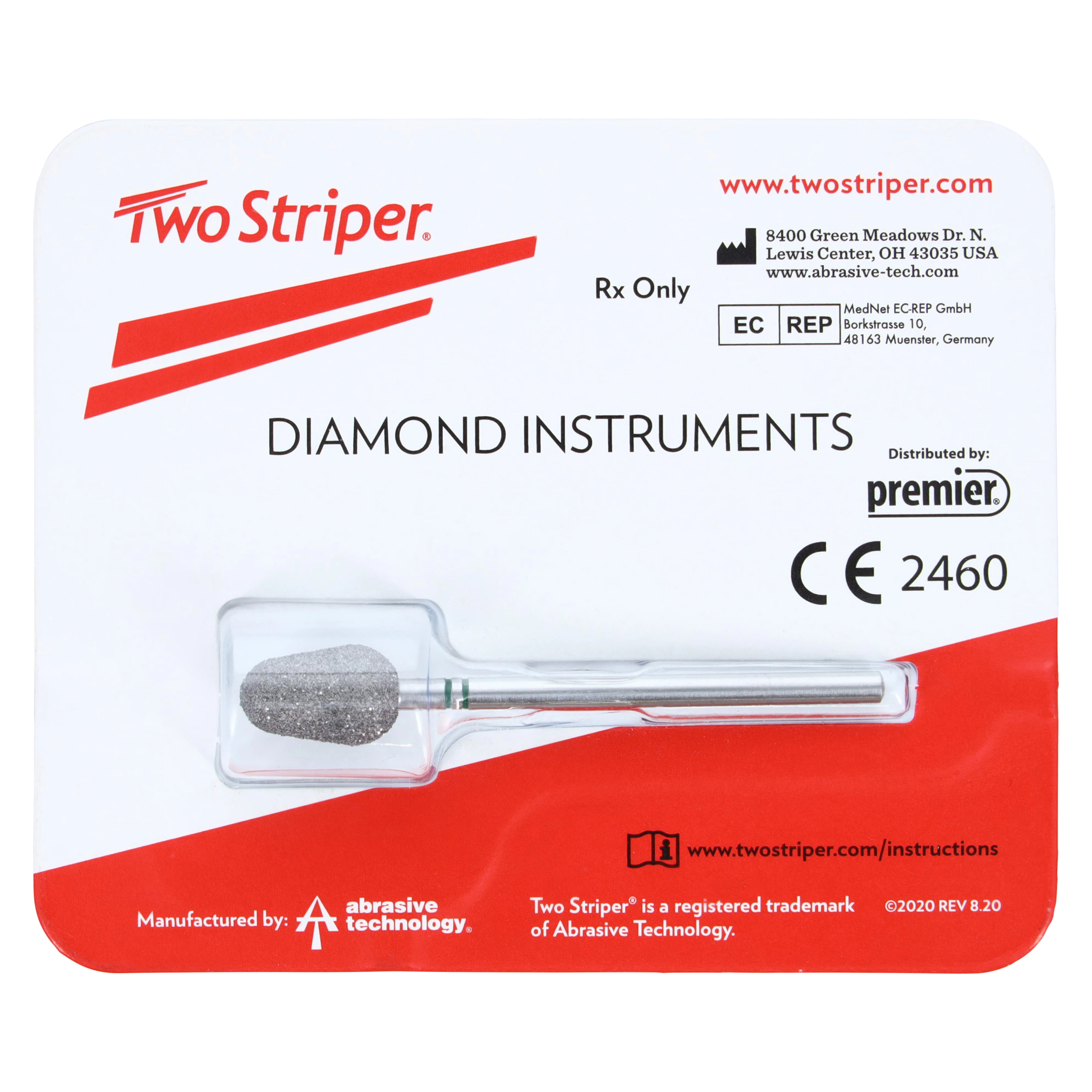 Premier Medical PBS Diamond Bur, 3/32" Shank, Bud Shape, D-8, Each