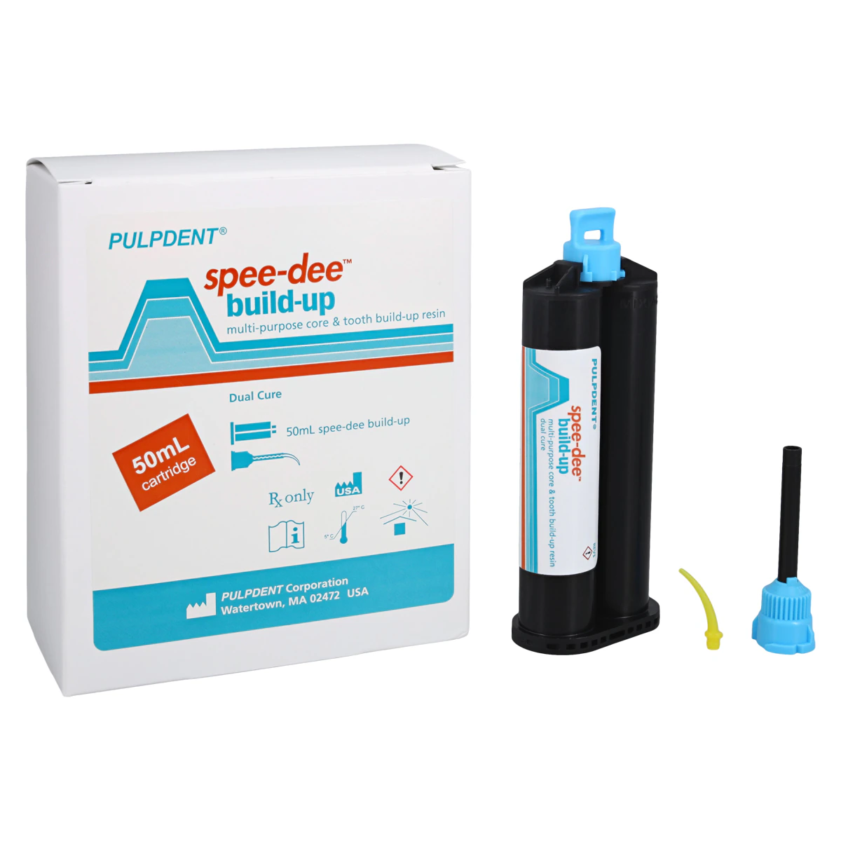 Spee-Dee Core Build-Up Material, Dual-Cure, Automix Cartridge Kit, 50 ml, 30 Tips, SBU50
