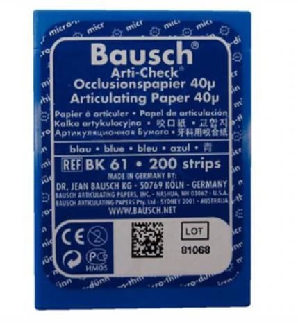 Bausch Arti-Check Micro-Thin Articulating Paper, 40 Microns, Blue, Pre-Cut Strips, 200/Pk, BK61