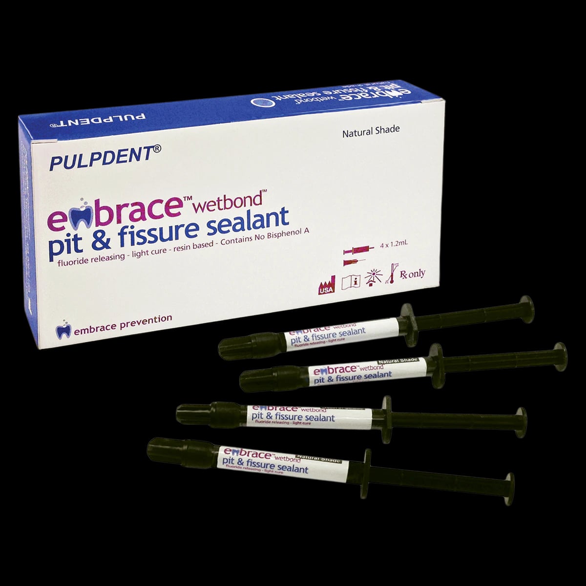 Pulpdent Embrace WetBond Low Fill Pit & Fissure Sealant Kit, Off-White, 1.2 mL Syringes, 4/Pk, EMSWLFSK