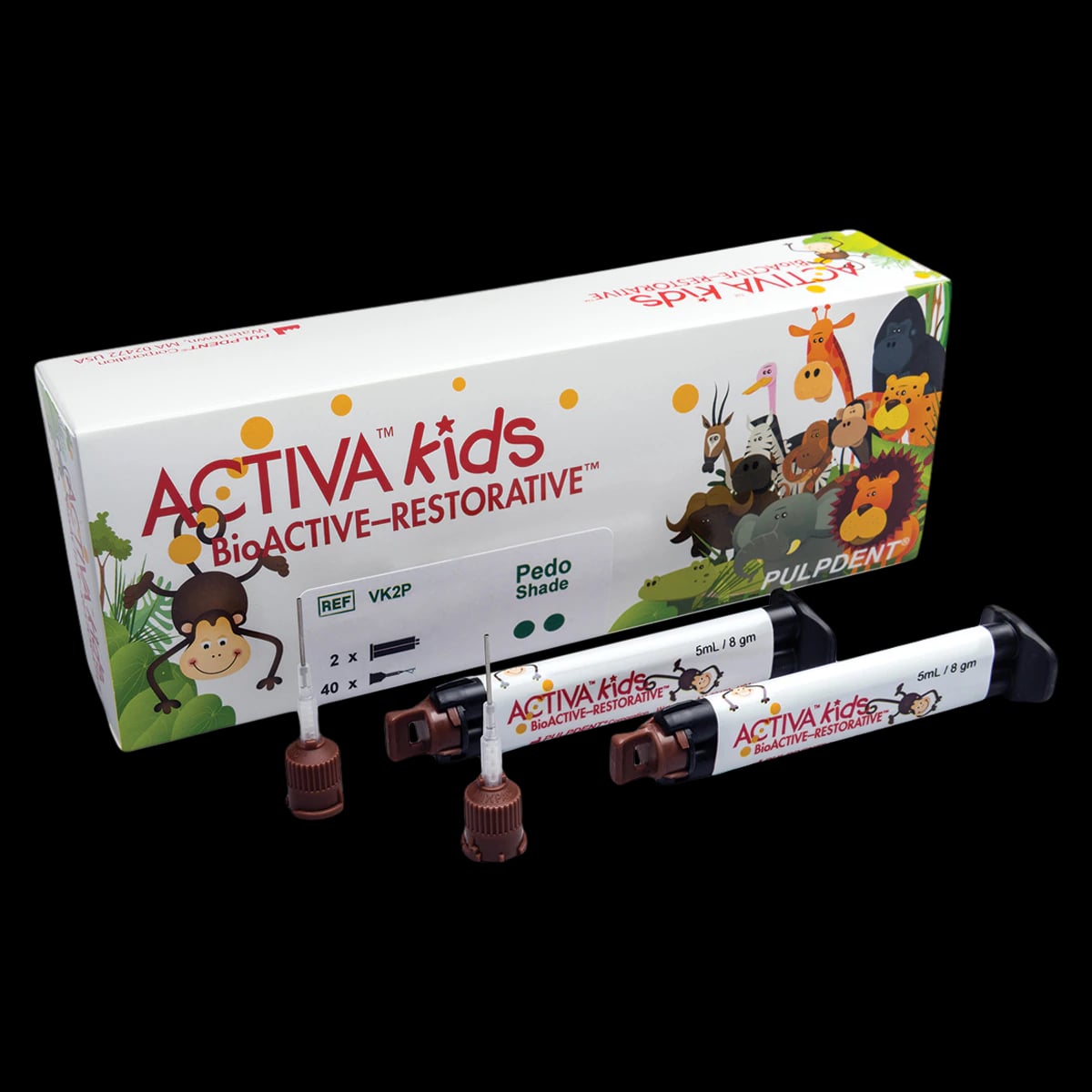 Activa Kids BioACTIVE-Restorative Value Refill, Pedo Shade (Opaque White), 2 x 5mL (8g) Syringes with 40 Automix Tips, VK2P