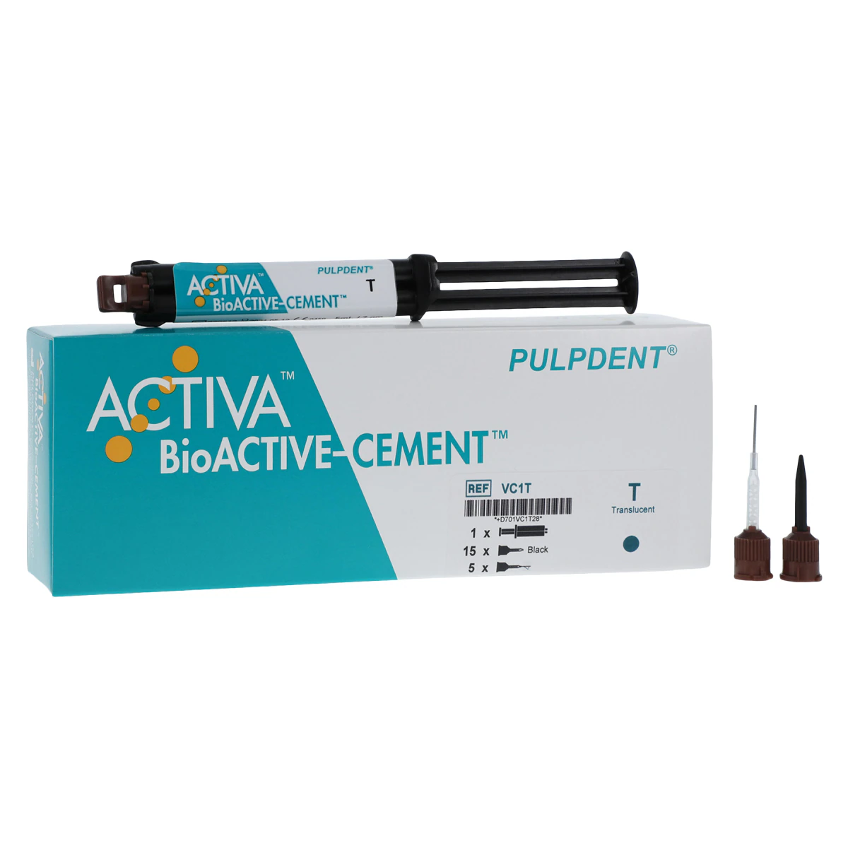 ACTIVA BioActive Cement, Value Pack, Translucent Shade, 2 x 5 mL/7 g Syringes, 40 Automix Tips, VC2T
