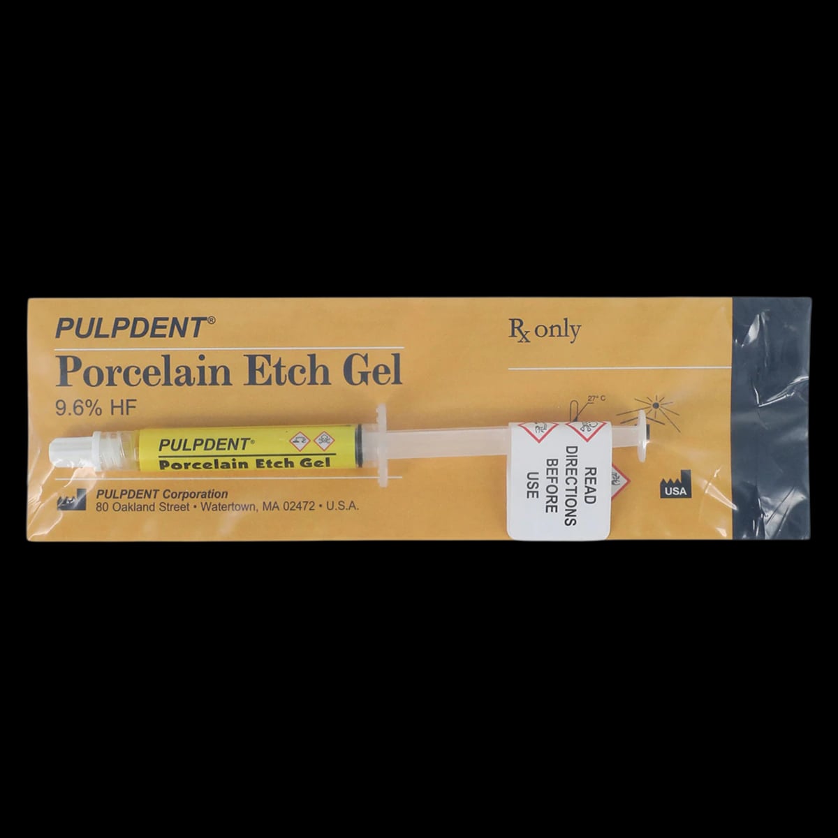 Pulpdent Porcelain Etch Gel, 9.6% Hydrofluoric Acid, Syringe Refill, 3 mL, Yellow, 1/Pk, PEG-3