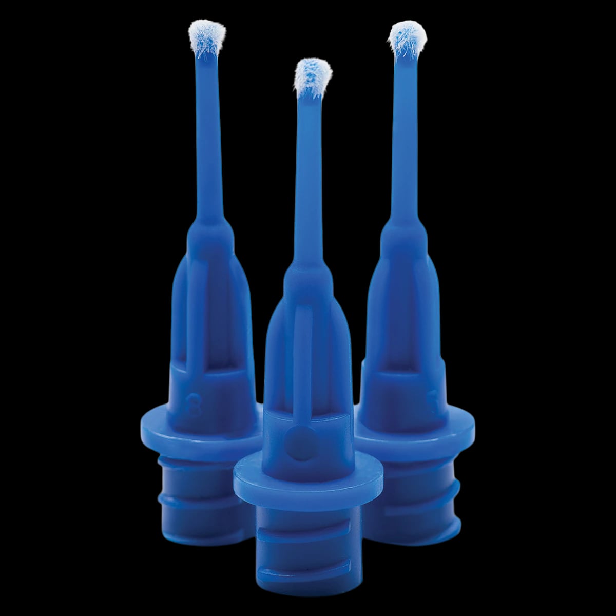 Pulpdent Flocked Applicator Tips, 25 Gauge x 1/2", Dark Blue, All Plastic, Luer Lock, 100/Pk, P25100