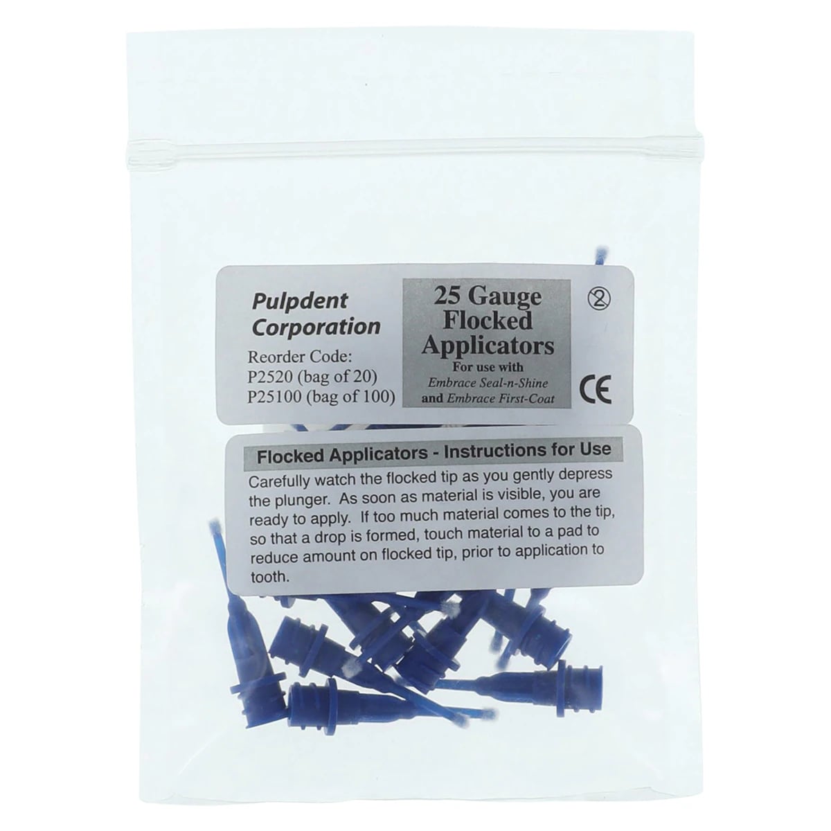 Pulpdent Flocked Applicator Tips, 25 Gauge, 1/2", Dark Blue, P2520, 20/Pk