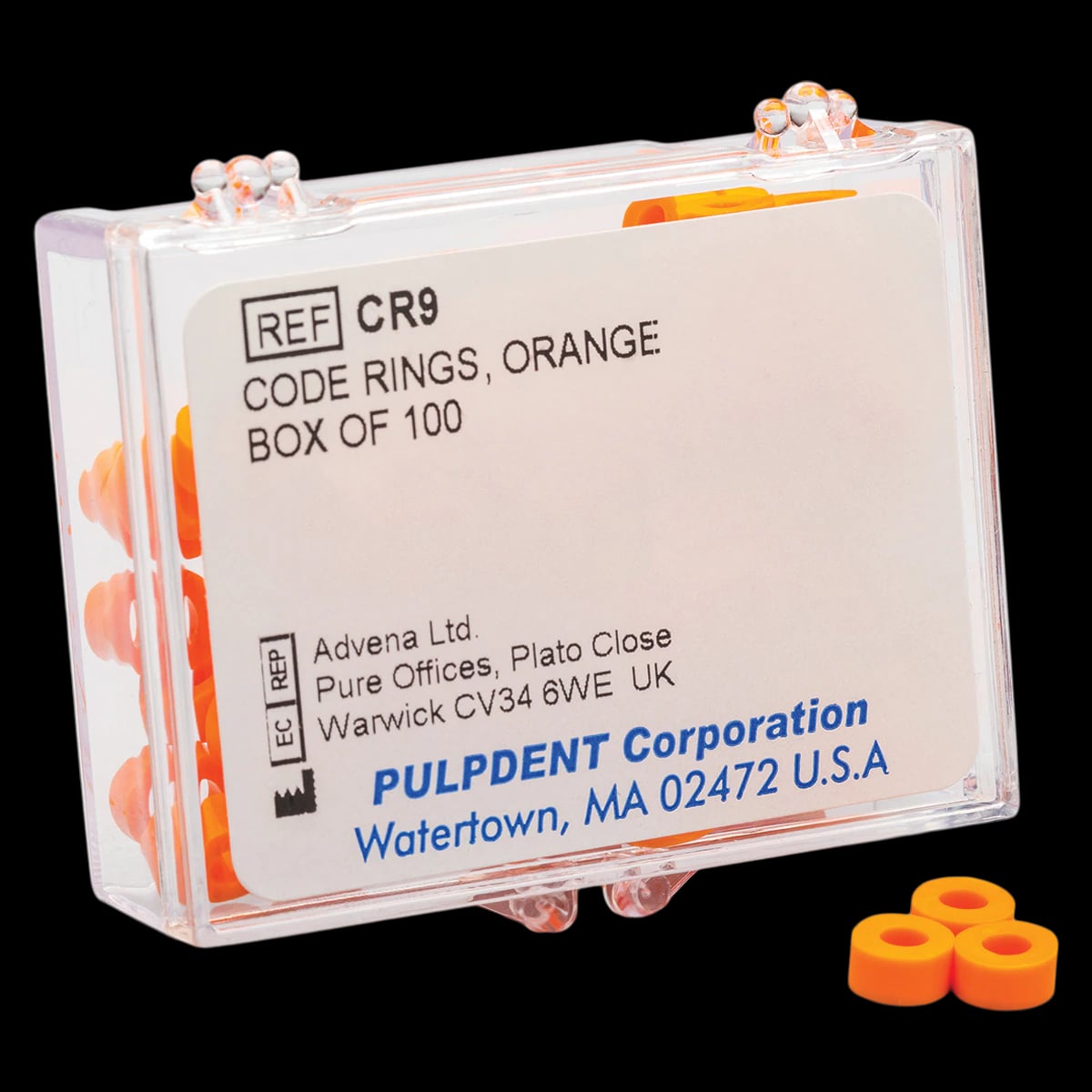 Pulpdent Code Rings Silicone Standard, Orange, 1/8" ID x 1/8" Wide, 100/Pk, CR-9