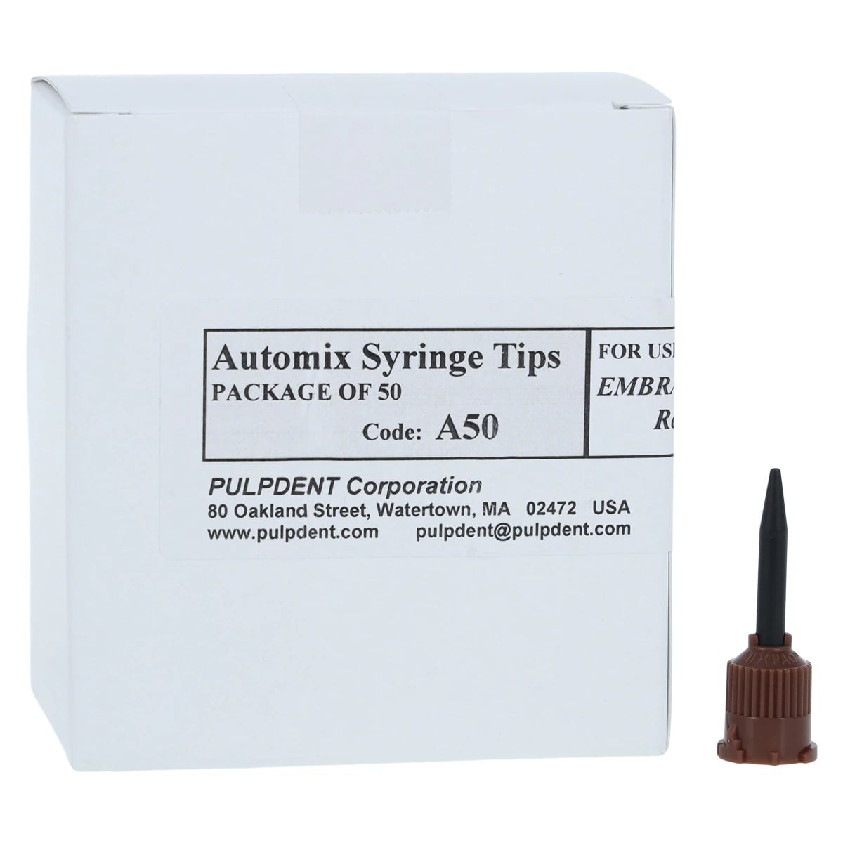 Pulpdent Automix Syringe Tips, Tapered, Brown, 5 ml, 50/Box, A50