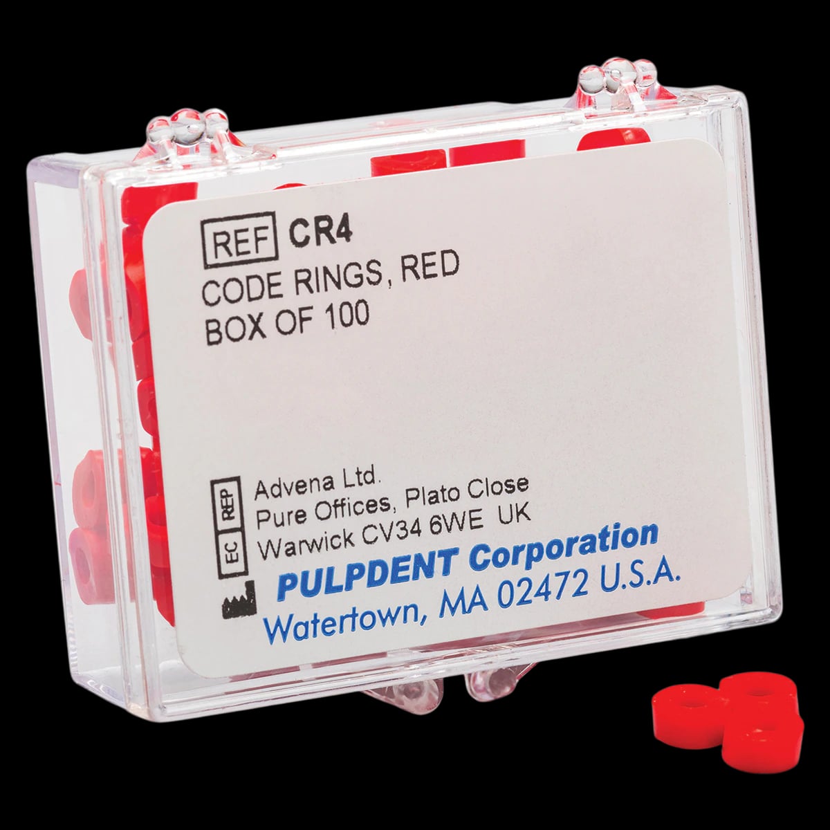 Pulpdent Code Rings Silicone Standard, Red, 1/8" ID x 1/8" Wide, 100/Pk, CR4
