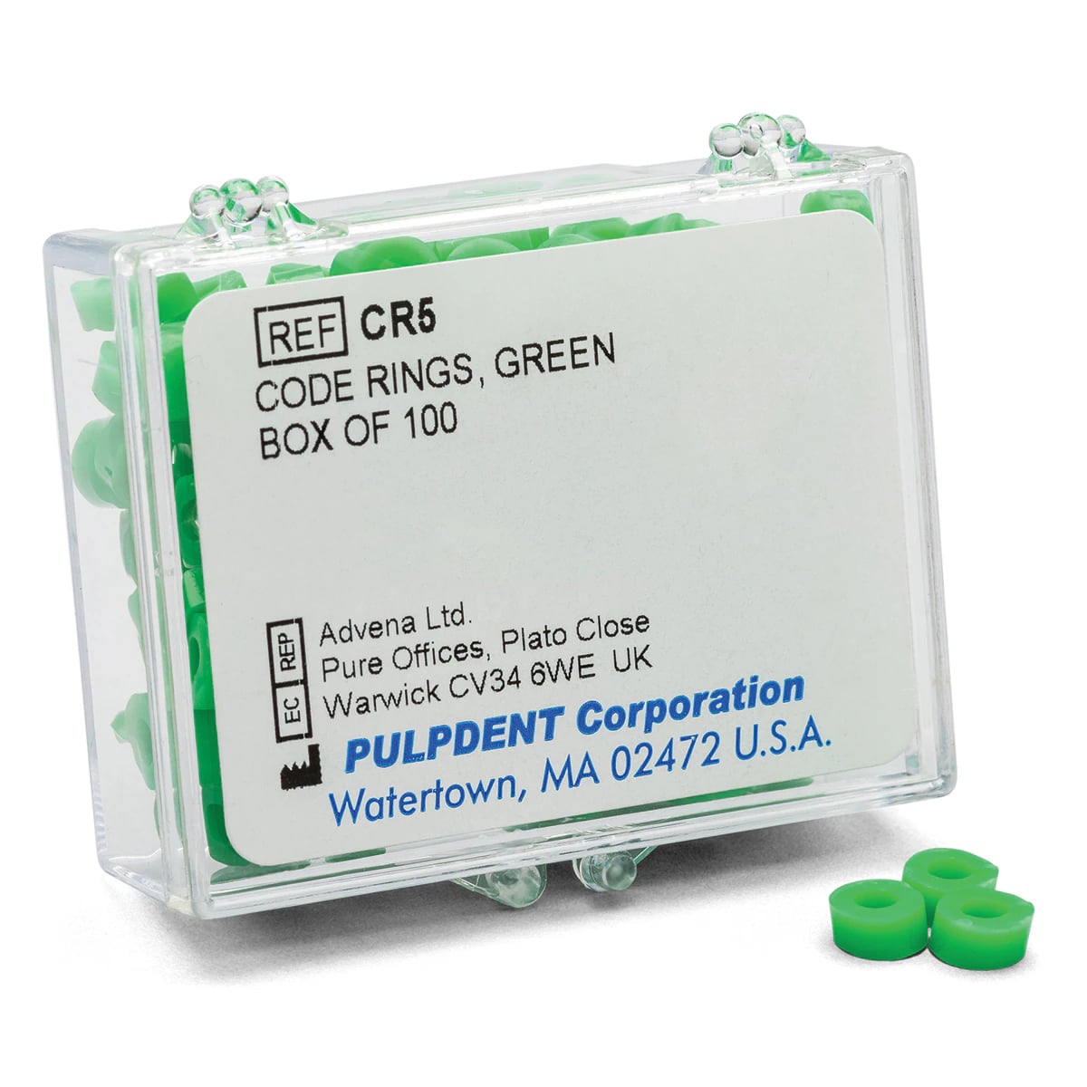 Pulpdent Silicone Code Rings, Standard, 1/8" x 1/8", Green, 100/Pk, CR5