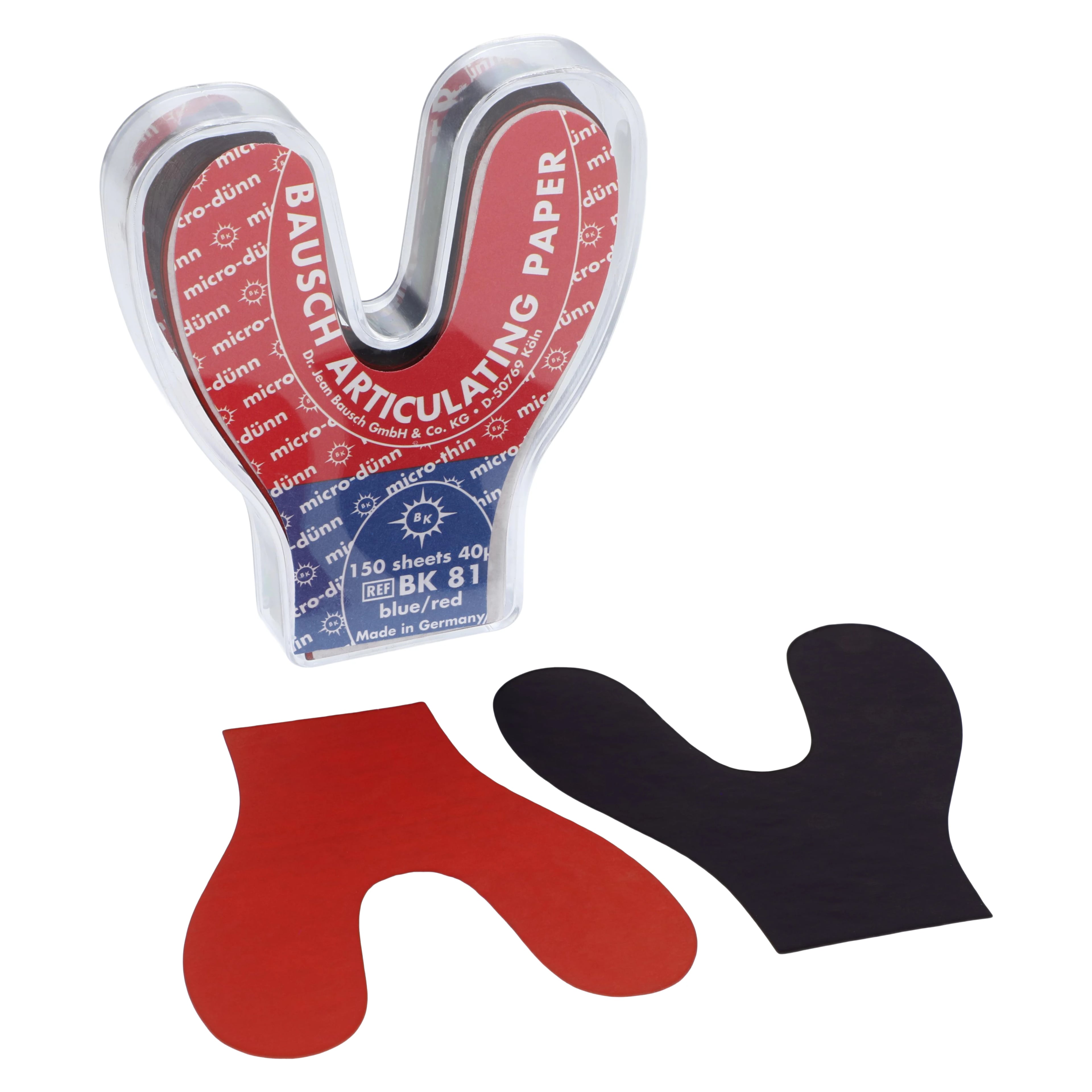 Bausch Arti-Check Micro-Thin Articulating Paper, Horseshoe, 40 Microns, Blue/Red, 150 Sheets, BK-81
