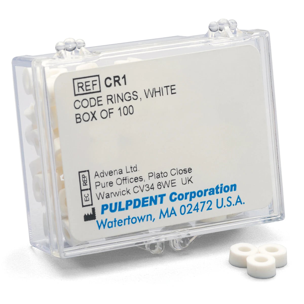 Pulpdent Code Rings Silicone Standard, White, 1/8" ID x 1/8" Wide, 100/Box, CR1