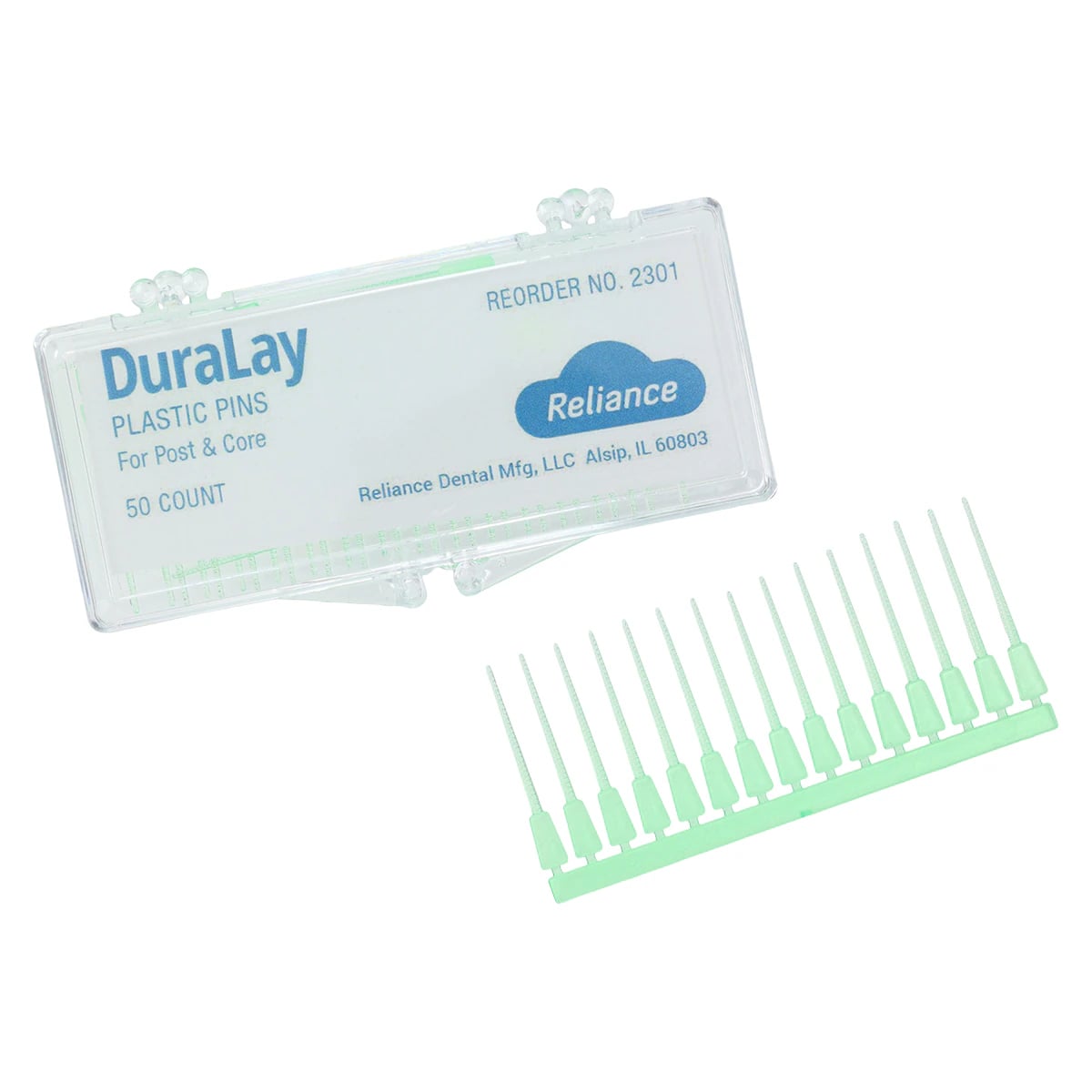 DuraLay Plastic Pins for Post and Core, Serrated, Green, 50/Box, 2301