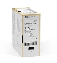 Surgigut Chromic Gut Suture, 3-0, 30", CV-25, Surgalloy Taper Point 1/2 Circle Needle 22mm, Undyed, 36/Case