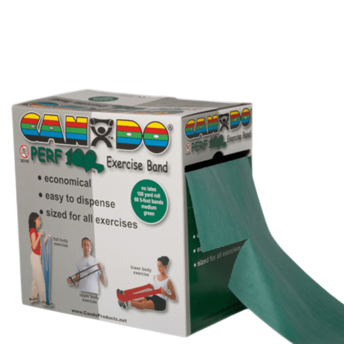 CanDo Exercise Band, Medium Resistance, Green, 100 yd Roll