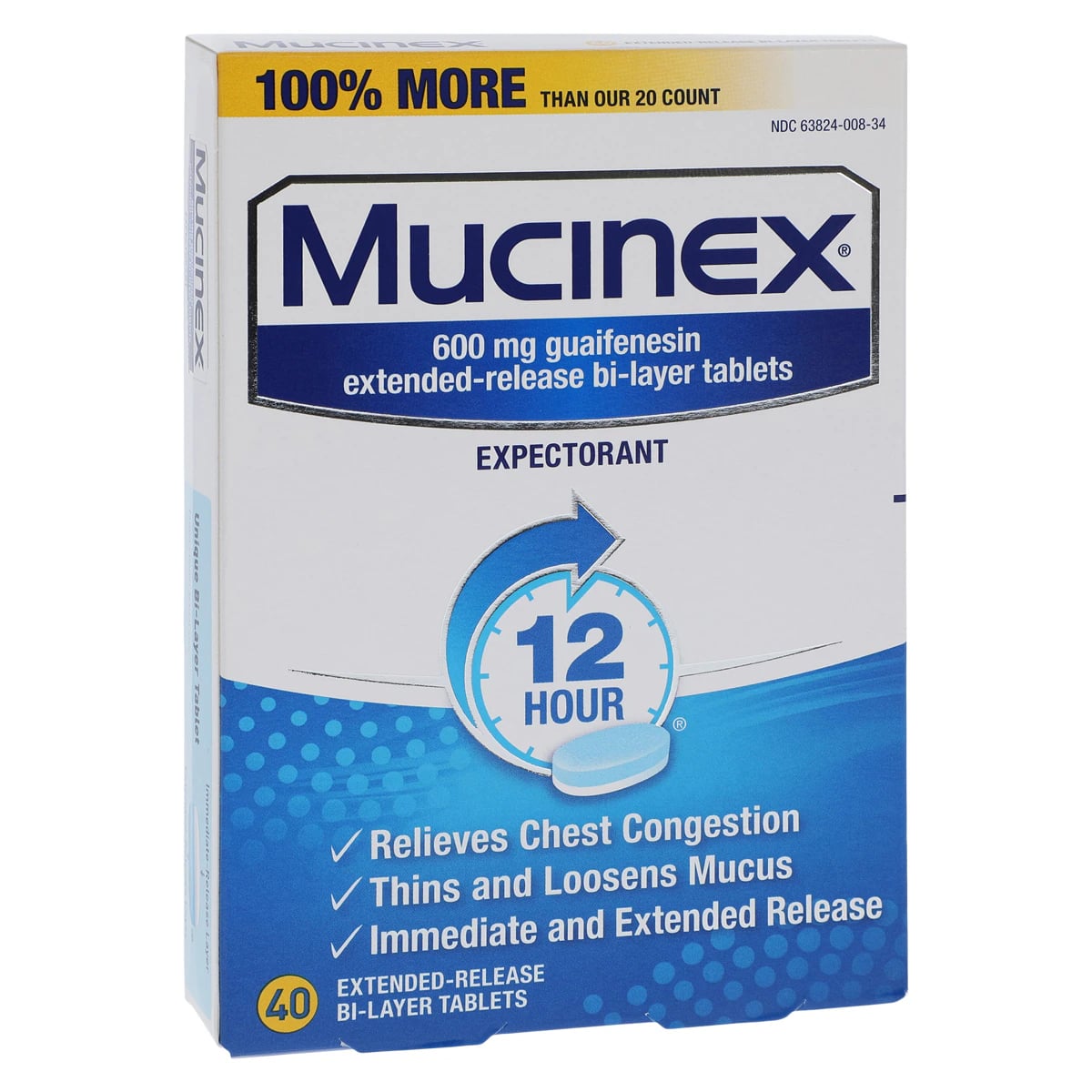 Mucinex Expectorant ER Tablets, 600mg Extended Release, 40/Box