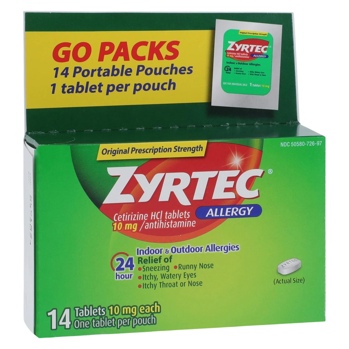 Zyrtec OTC Allergy Oral Tablets, 10mg, Individual Blister Pack, 14/Box