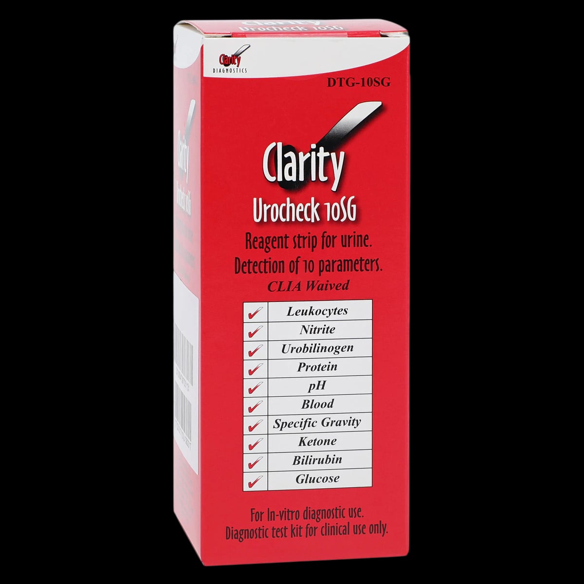 Clarity Urocheck 10 SG Urinalysis Test Strips, 10-Panel, CLIA Waived, 100/Box