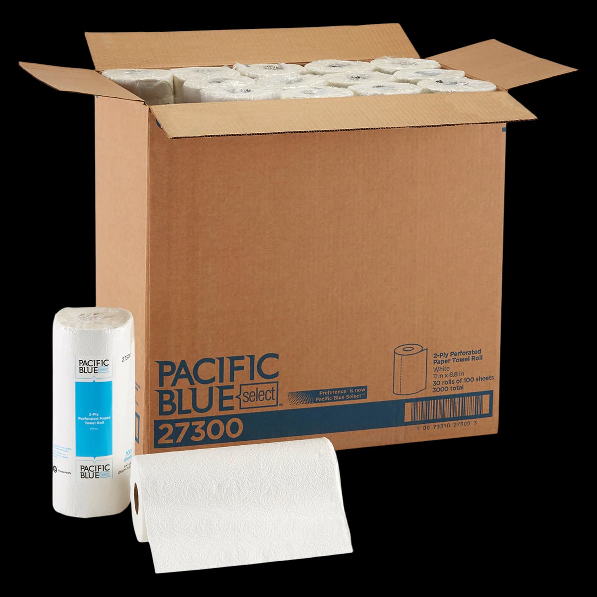 Pacific Blue Select Perforated Towel Roll, 2-Ply, Disposable Paper, 11 in x 8.8 in, White, 30/Case