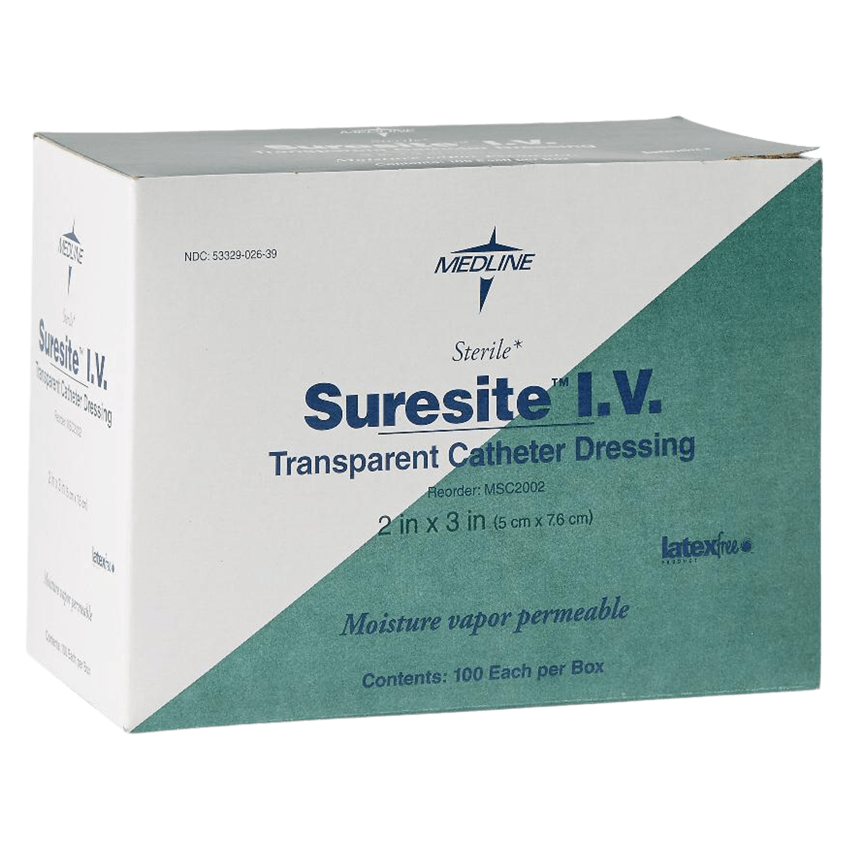 Medline Suresite IV Film Dressing, 2" x 3", Sterile, Adhesive, Latex-Free