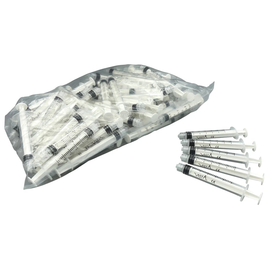 Vista Apex Colored Luer Lock Irrigating Syringe, 3cc, White, 80/Pack, #317161