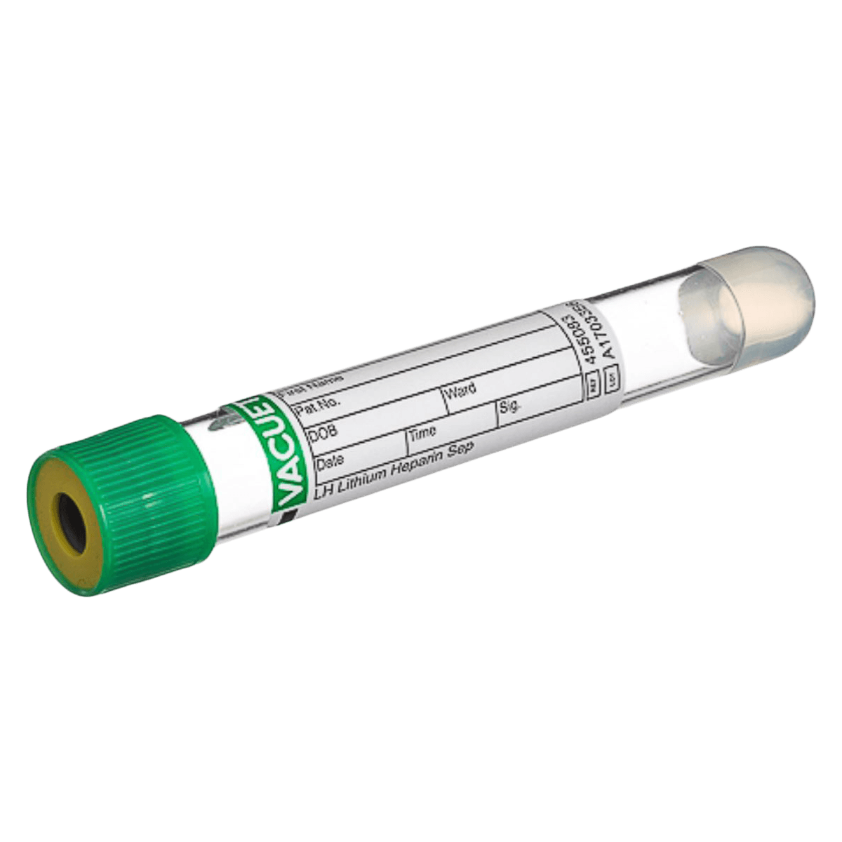 Greiner Bio-One Vacuette Venous Blood Collection Tube, Lithium Heparin, Green/Yellow Cap, 8 mL, Pull Cap, Non-Ridged, 1200/Case