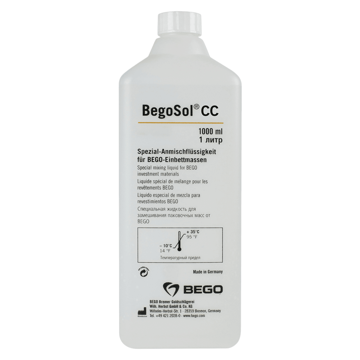 BegoSol CC Casting Investment Mixing Liquid, 1 L Bottle