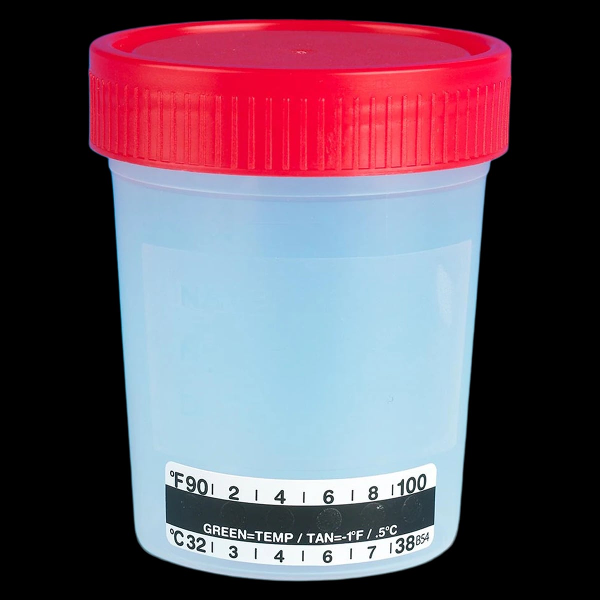 Globe Scientific Urine Specimen Container with Thermometer Strip, 4 oz, Polypropylene, Non-Sterile, Graduated, Screw Cap, Clear, 500/Case